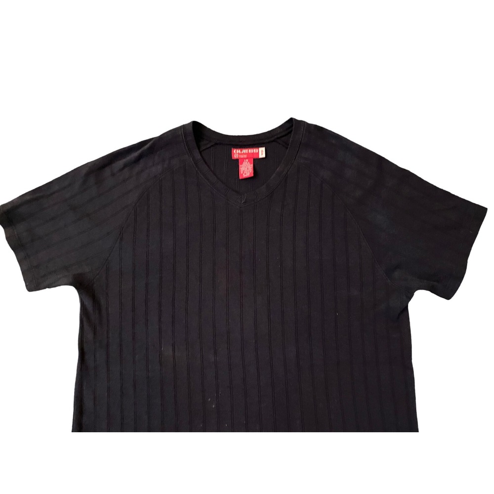 Guess Mens Large Black Ribbed V-Neck Raglan Short Sleeve T-Shirt Knit Top - Picture 3 of 12